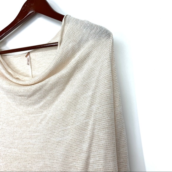 Free People Gold Metallic Fleck Ivory Lightweight Knit Cowl Neck Sweater Size XS - Picture 3 of 15